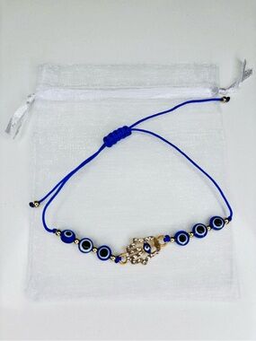 Evil Eye Beaded Bracelet with Hamsa Charm - Blue